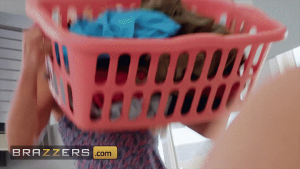 GIF of Abella Danger throwing dirty clothes on top of Michael.